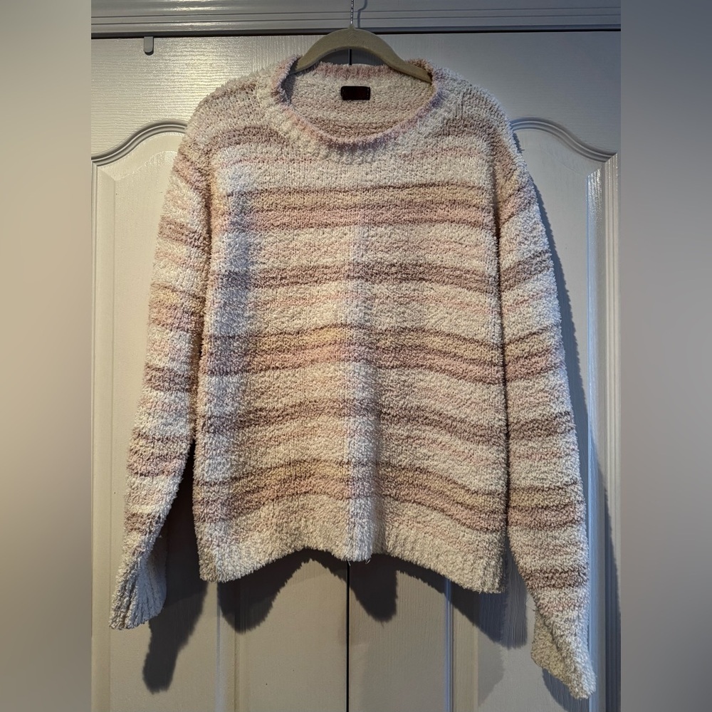 POL Cream, Pink and Beige Striped Sweater - Size L